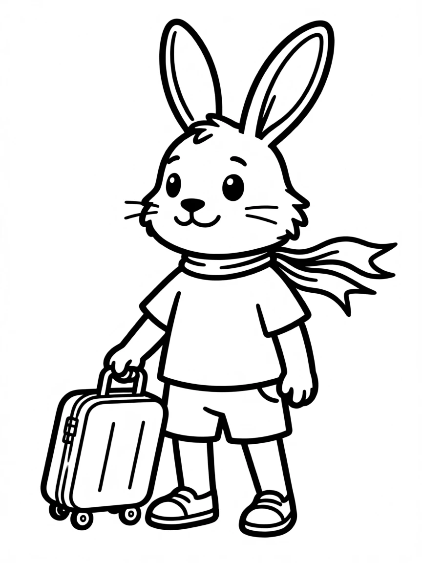 A rabbit with a suitcase traveling