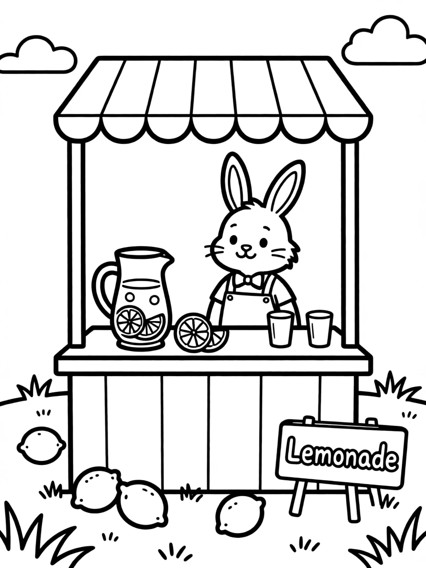 A rabbit at a lemonade stand