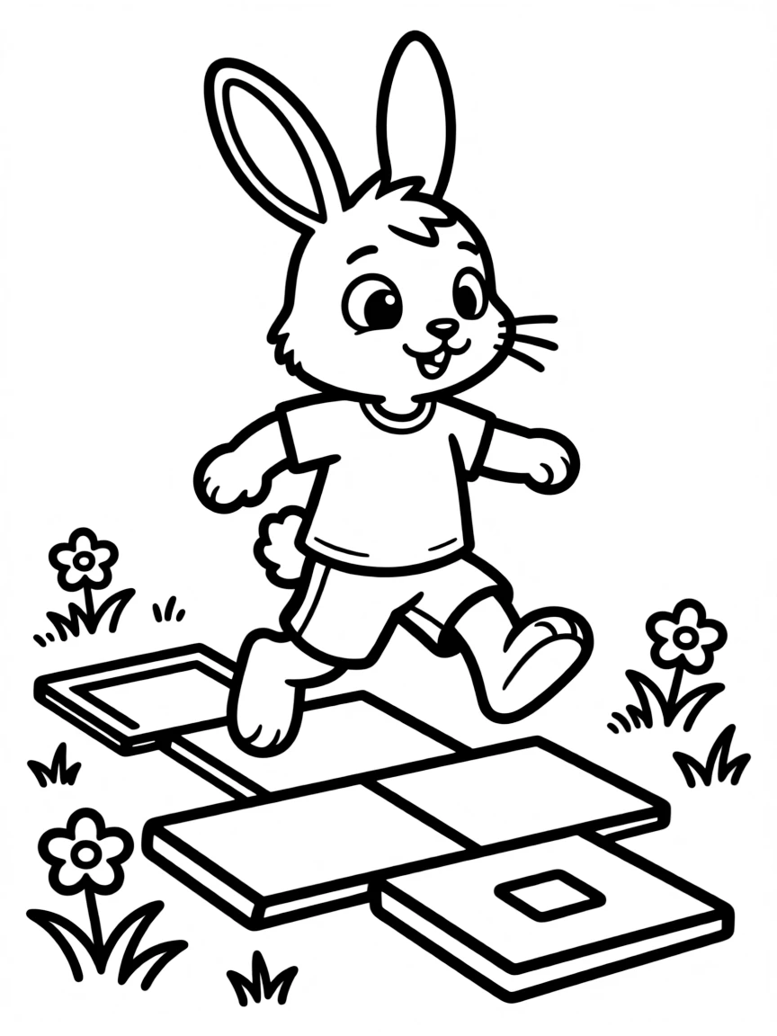 A rabbit playing hopscotch