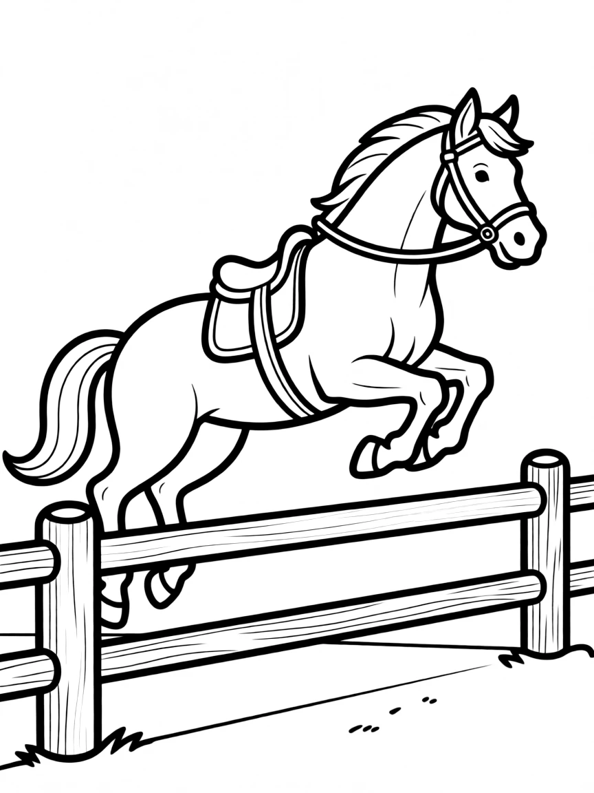 A horse jumping over a fence