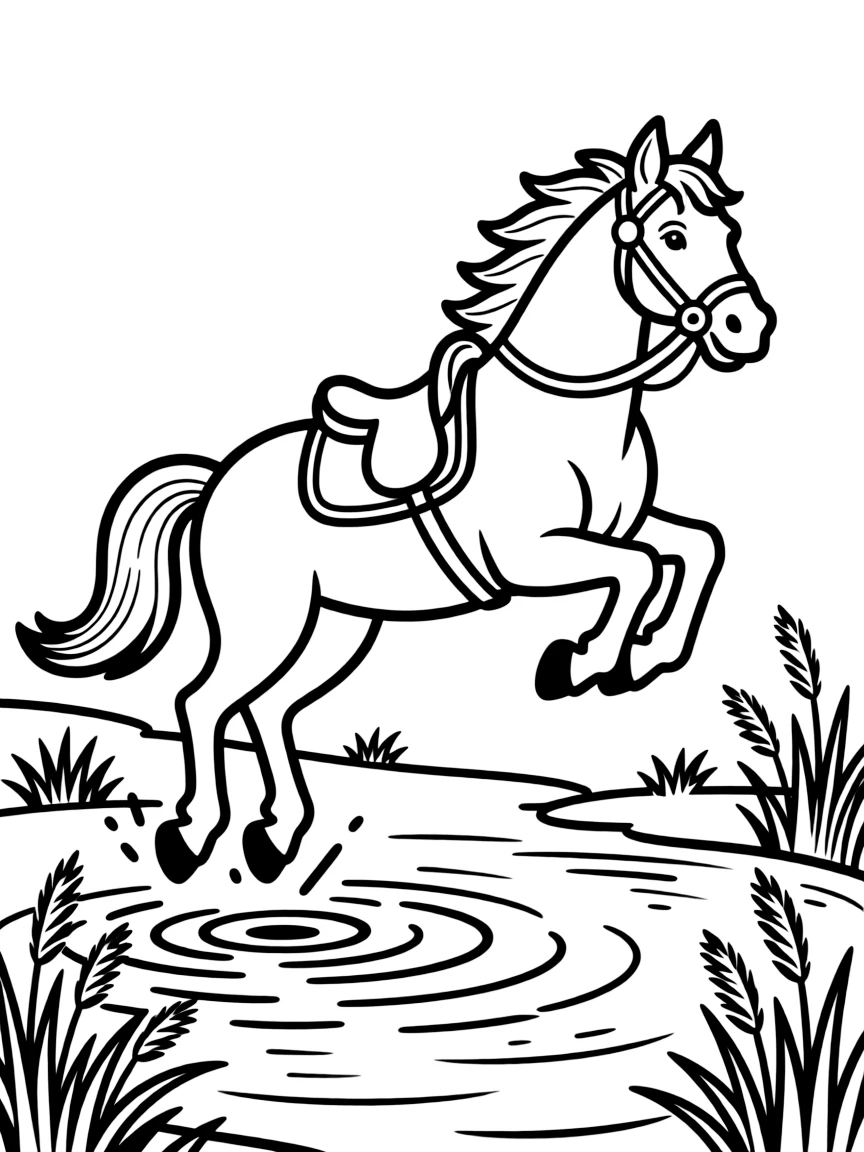 A horse jumping over water