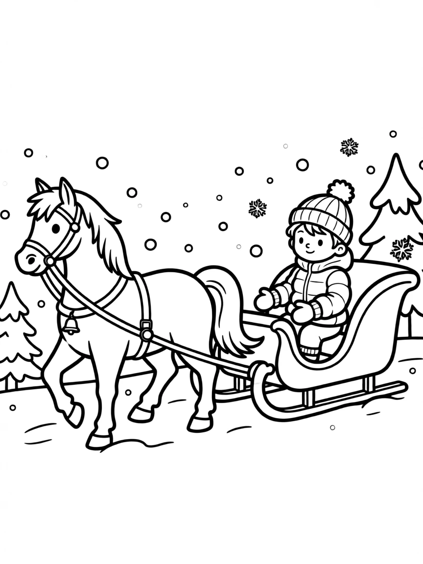 A horse pulling a sleigh in winter