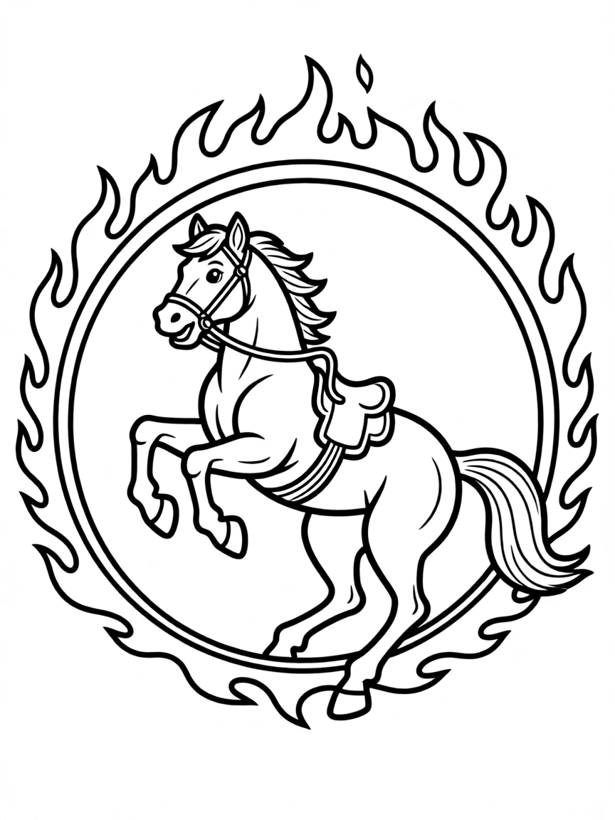 A horse jumping through a ring of fire