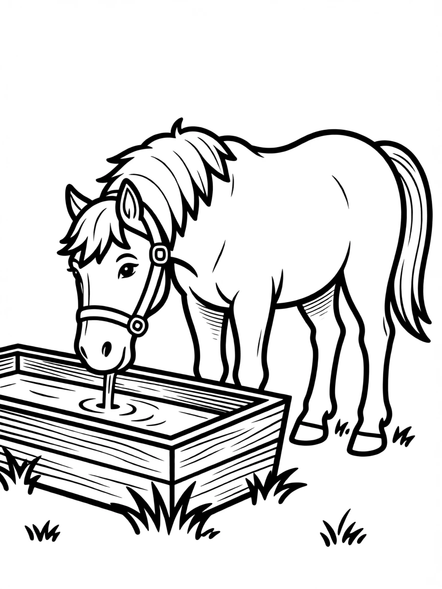 A horse at a water trough