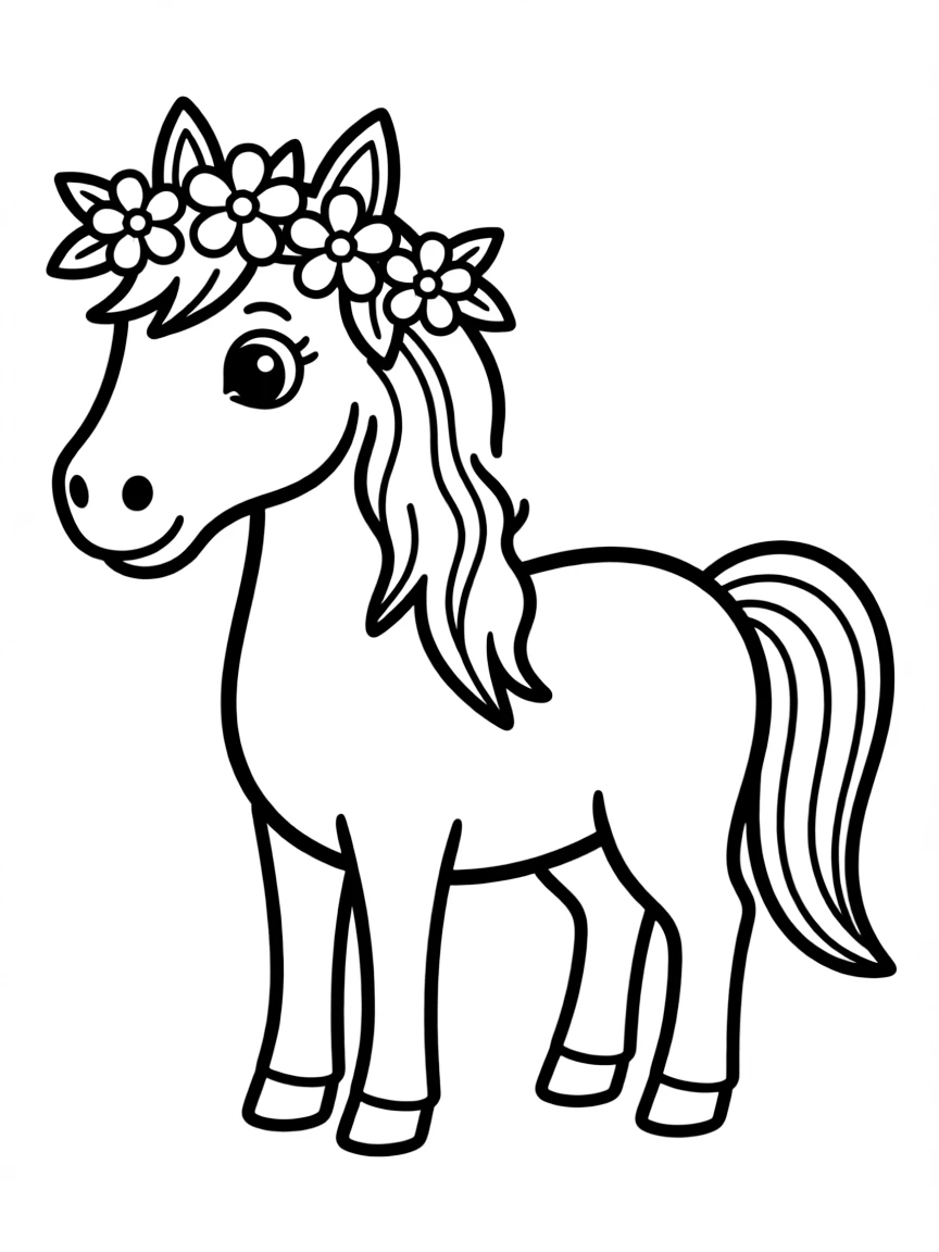 A horse wearing a flower crown