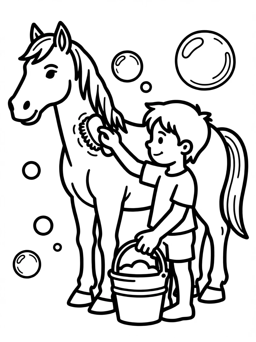 A horse being bathed
