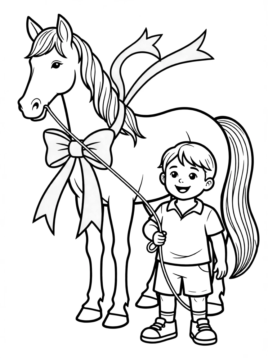 A horse getting a blue ribbon