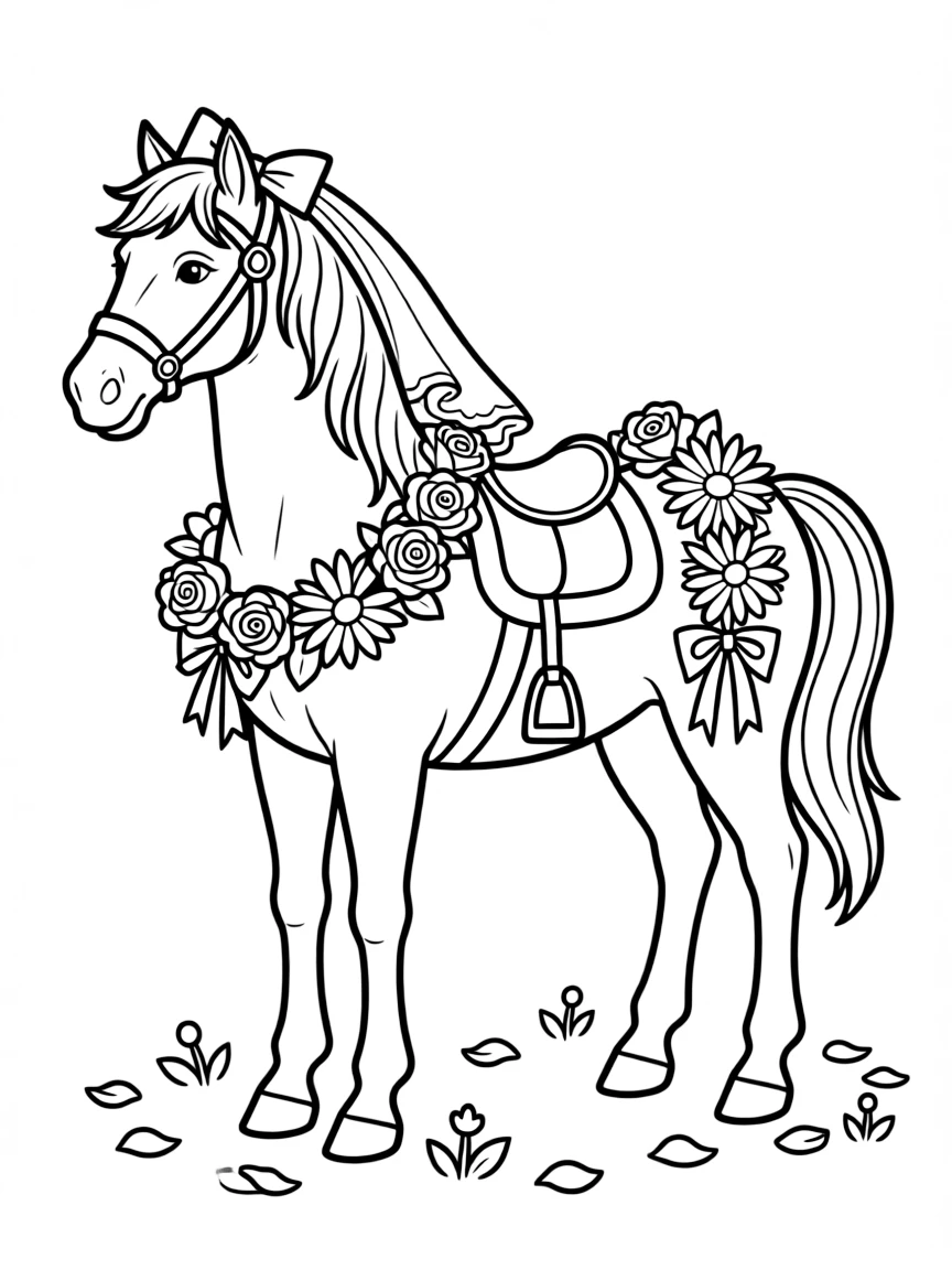 A horse carrying wedding decorations