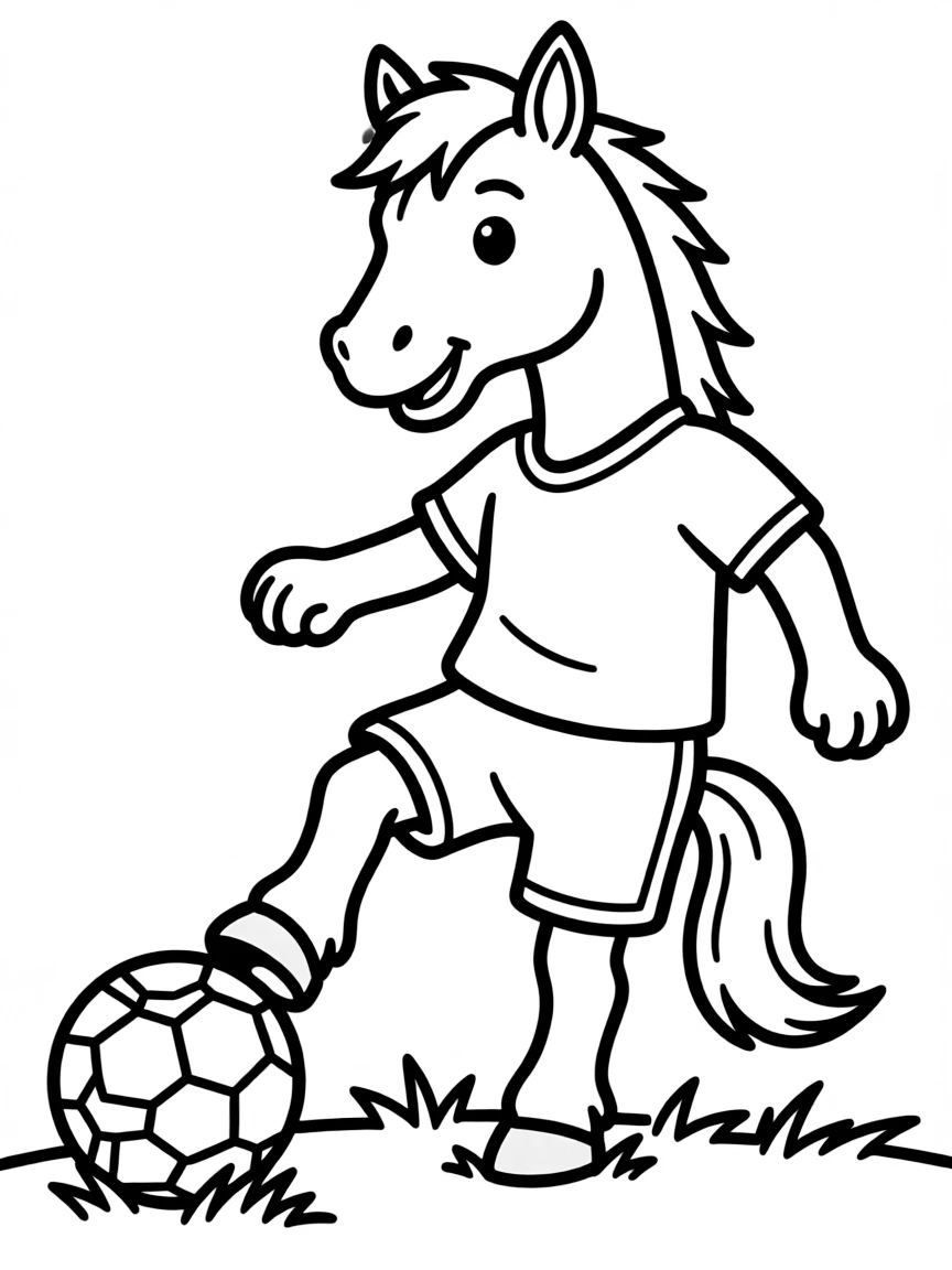 A horse playing soccer with its hooves