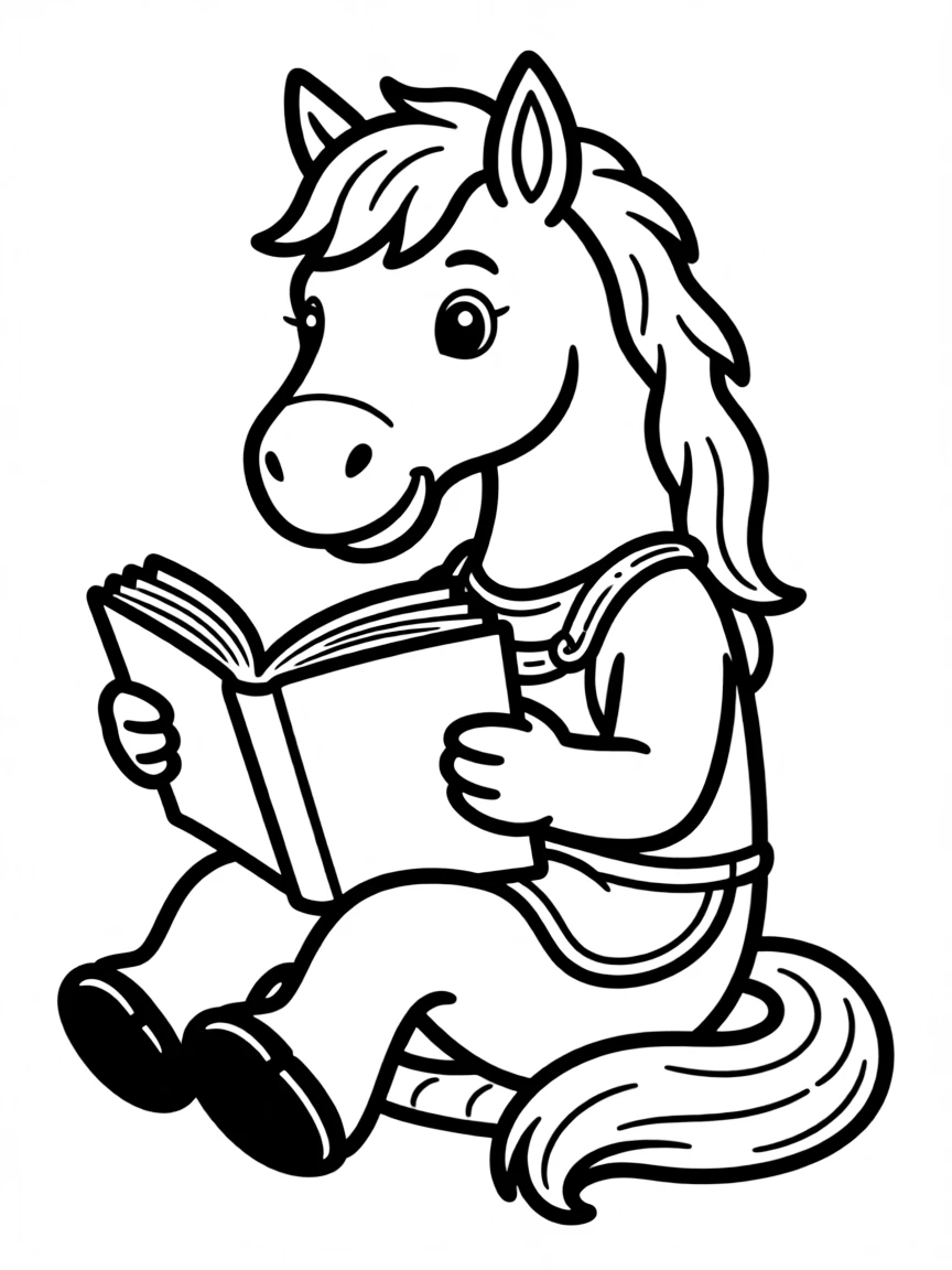 A horse reading a book