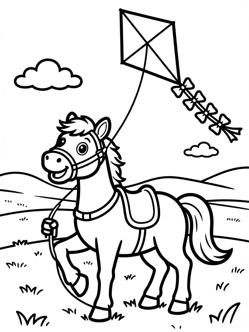 A horse flying a kite