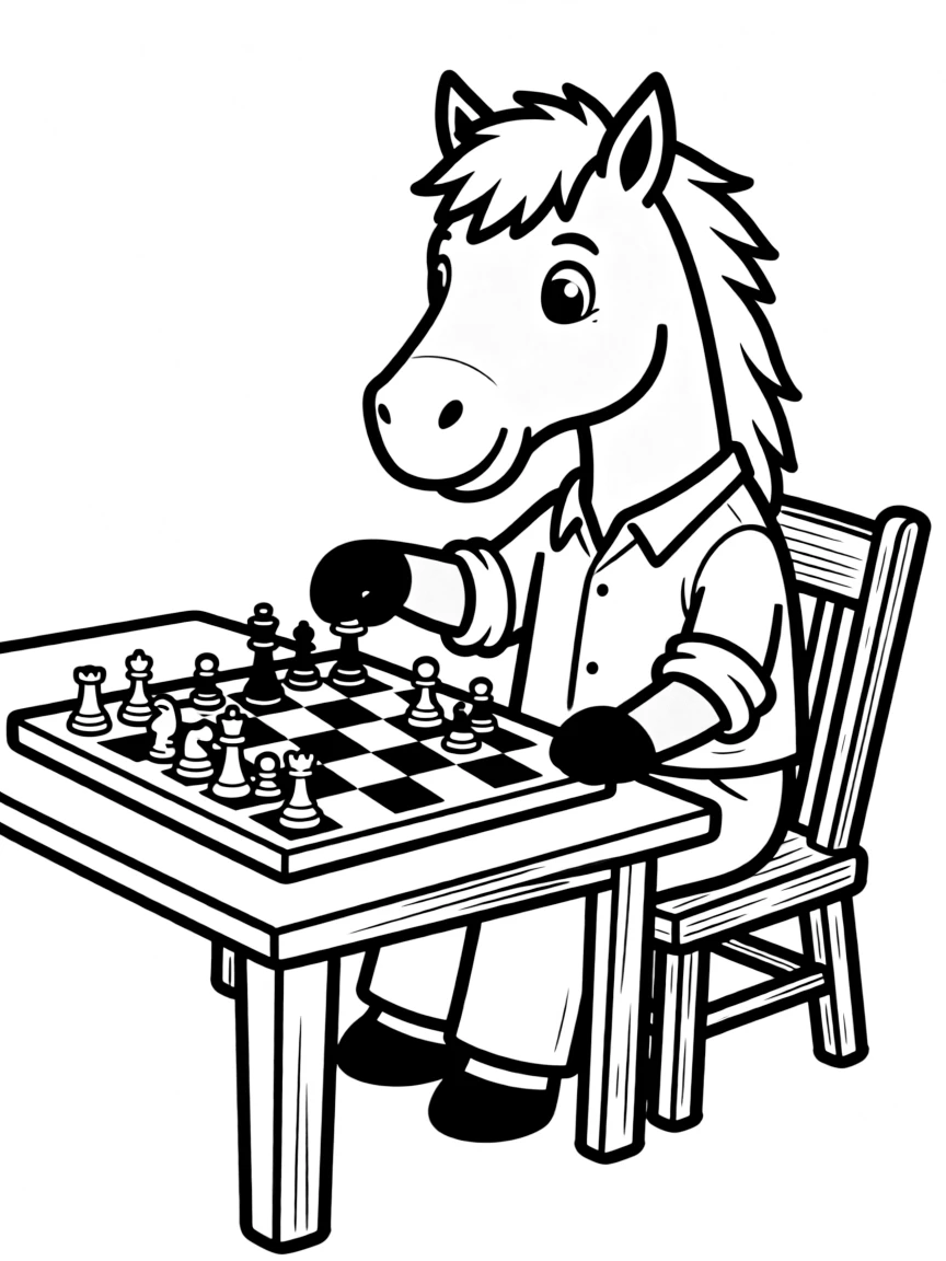 A horse playing chess