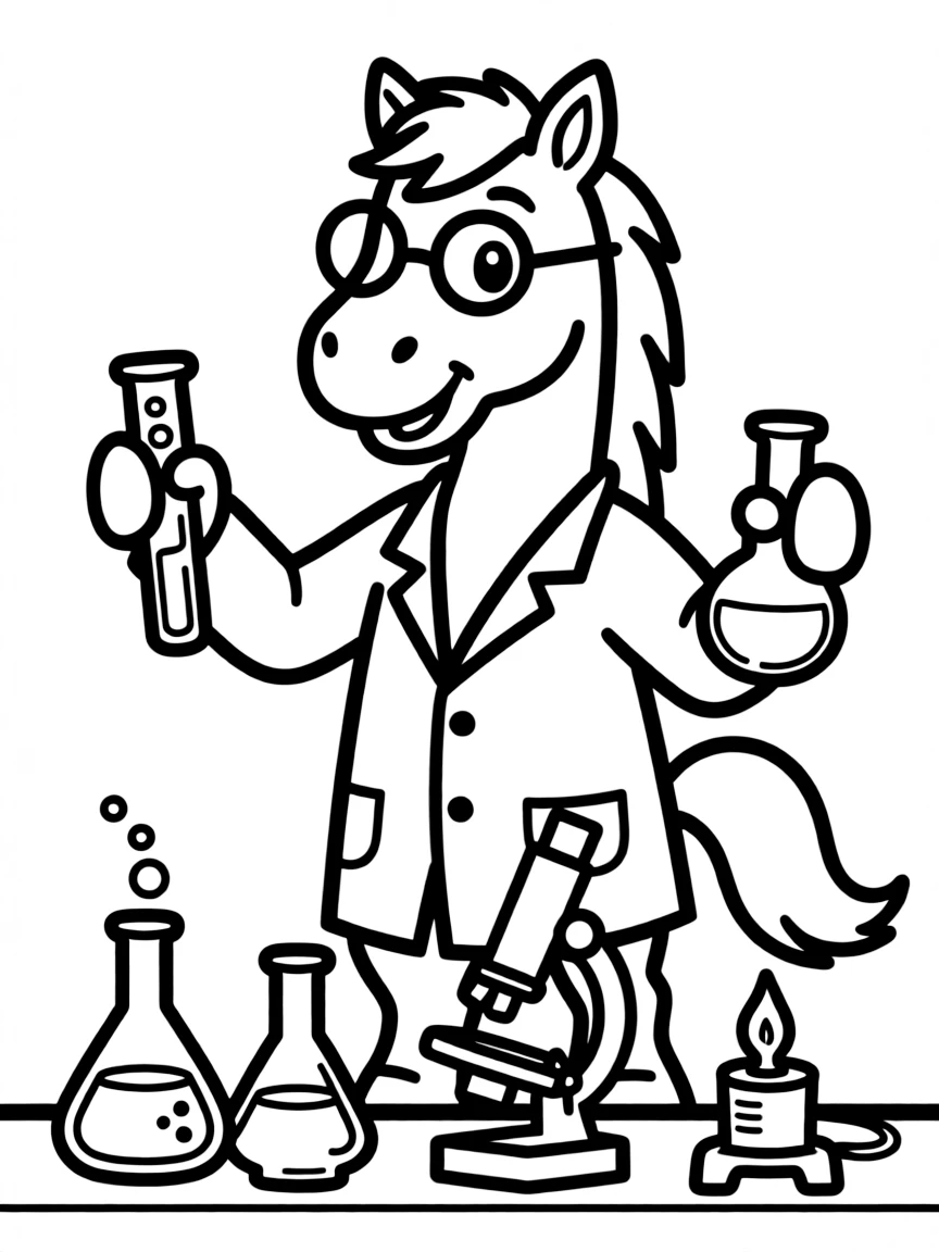 A horse conducting science experiments