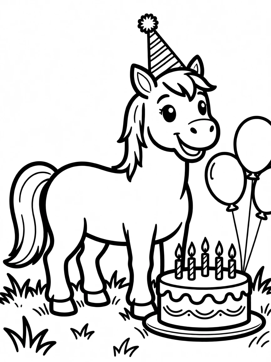 A horse with a birthday cake
