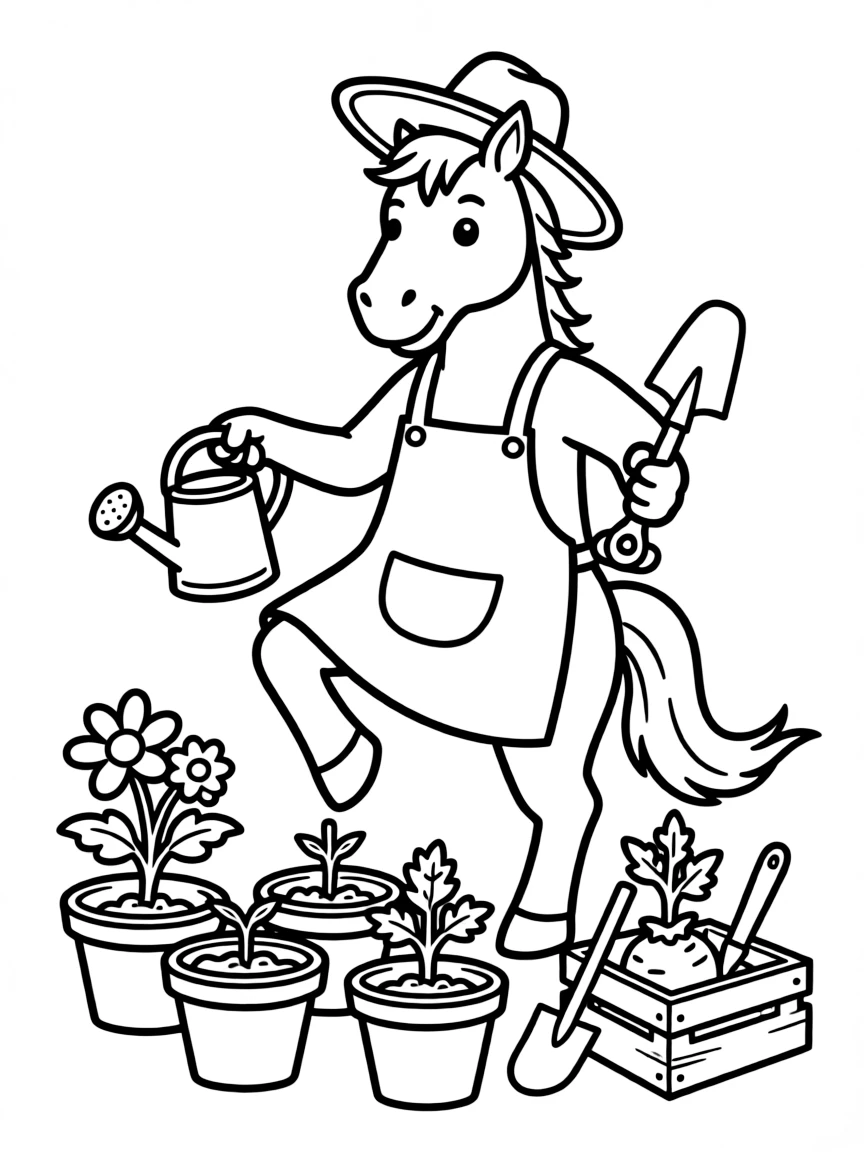 A horse planting a garden