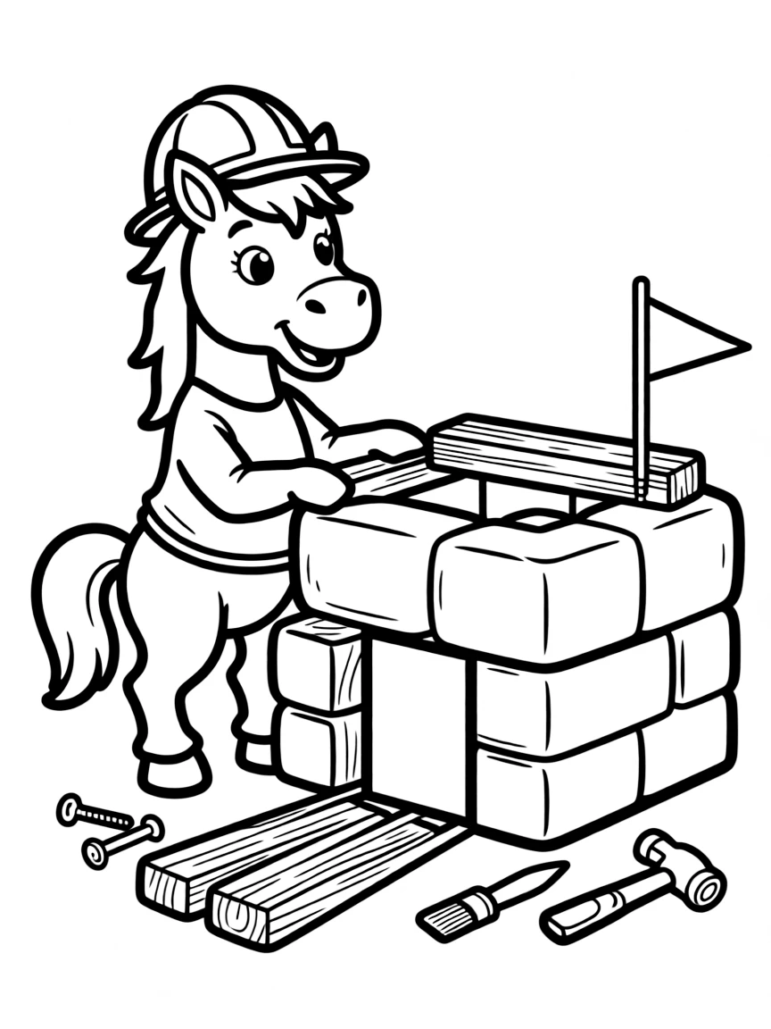A horse building a fort