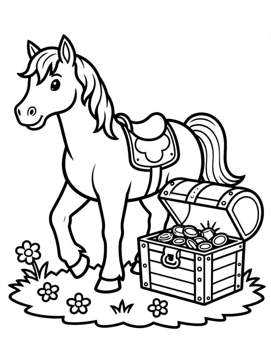 A horse with a treasure chest