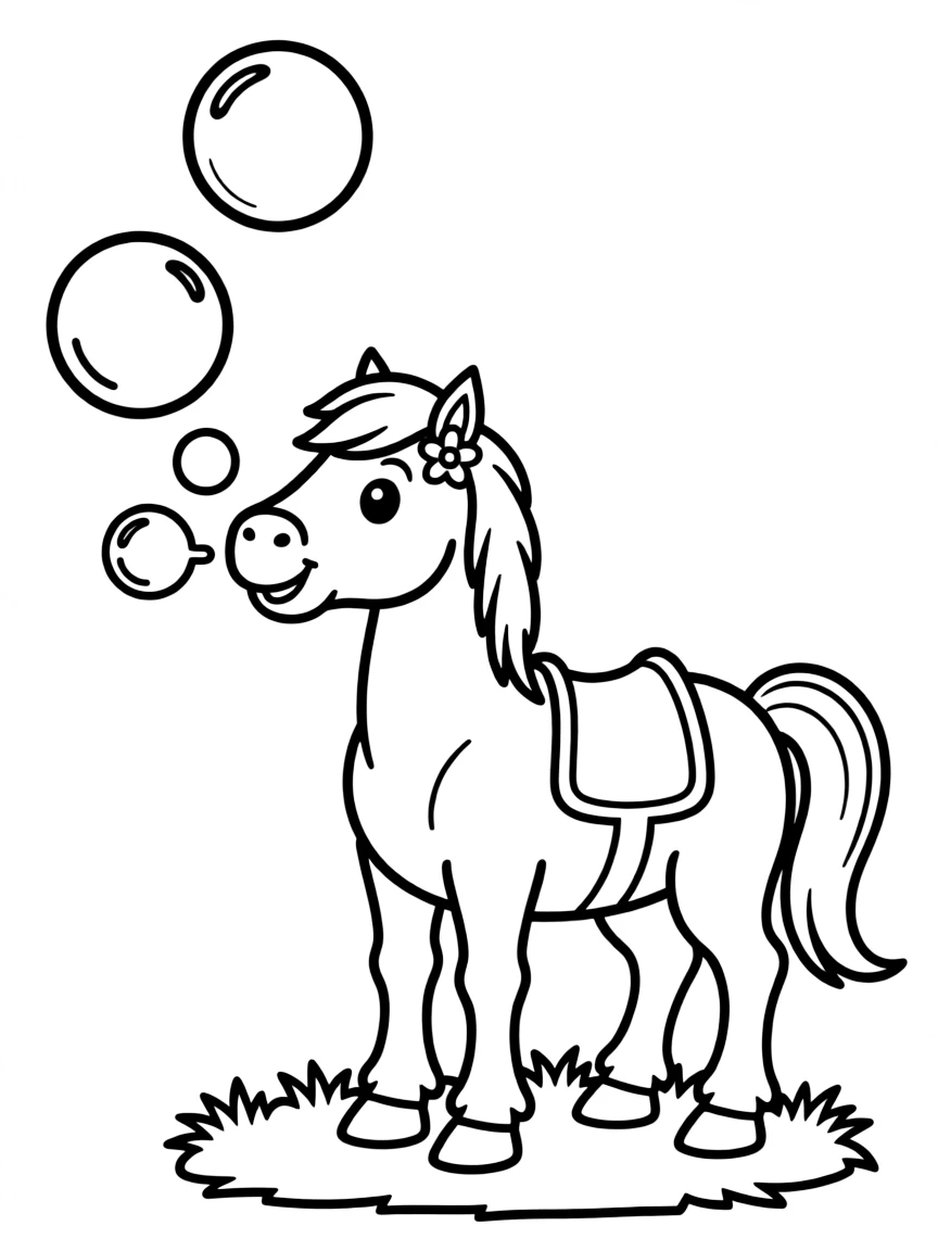 A horse blowing bubbles