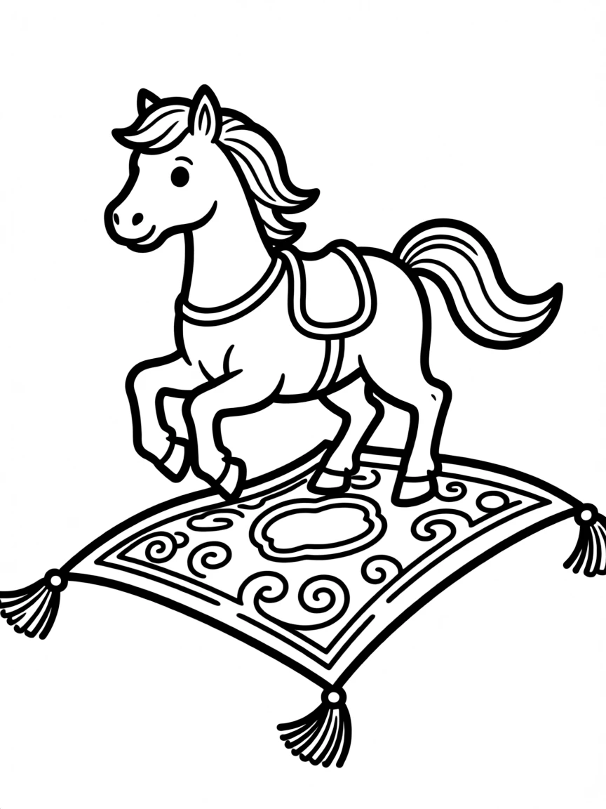 A horse flying on a magic carpet