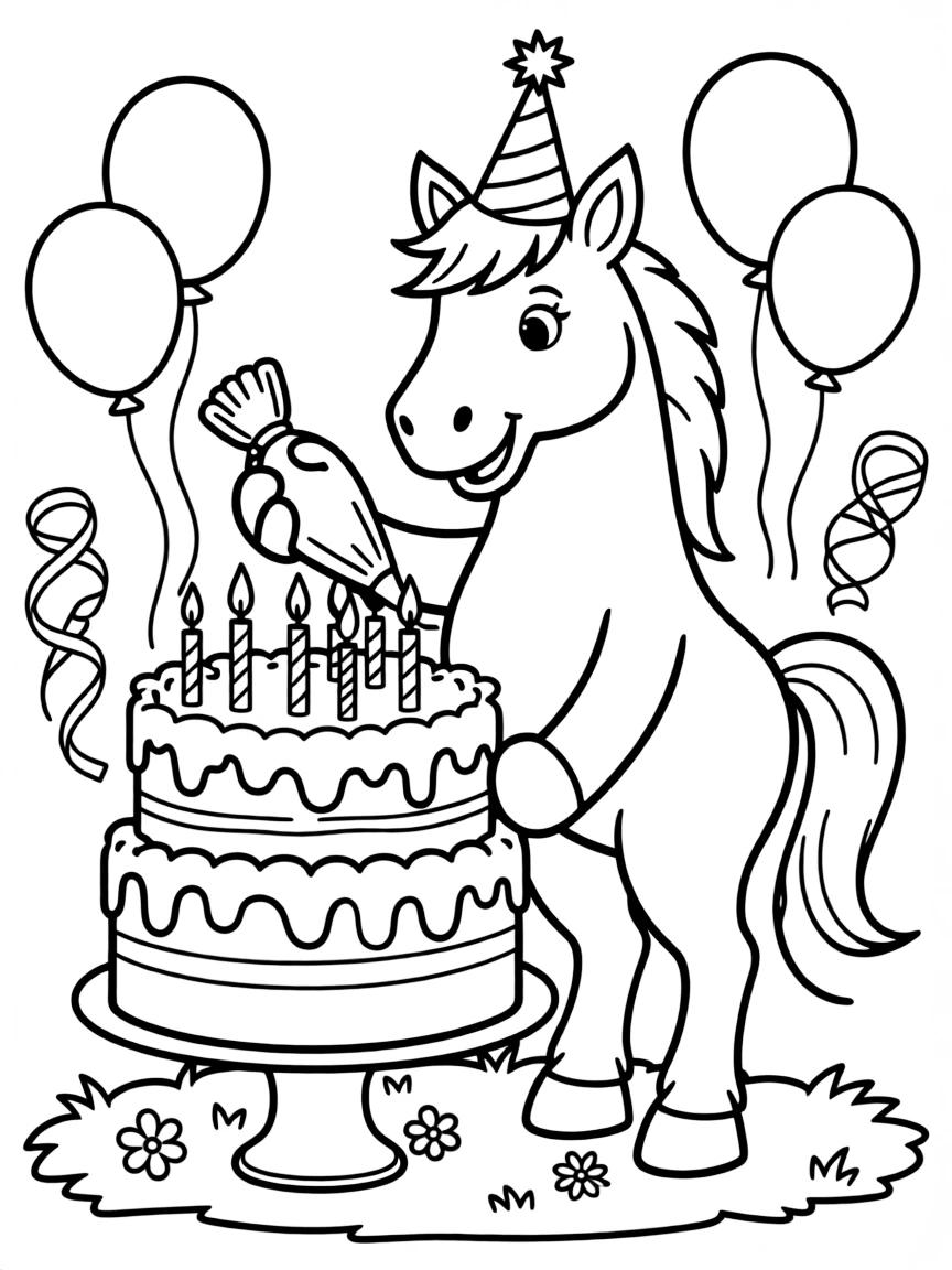 A horse decorating a birthday cake