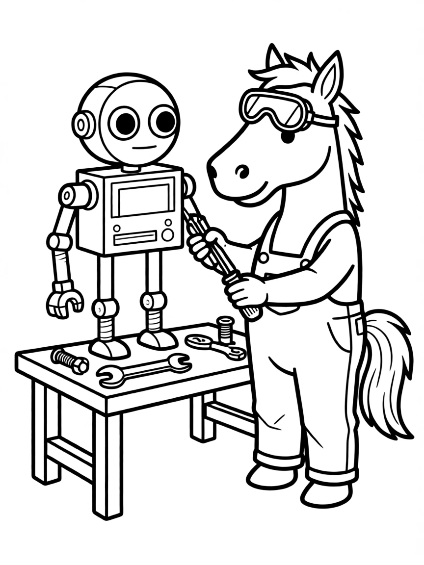A horse building a robot