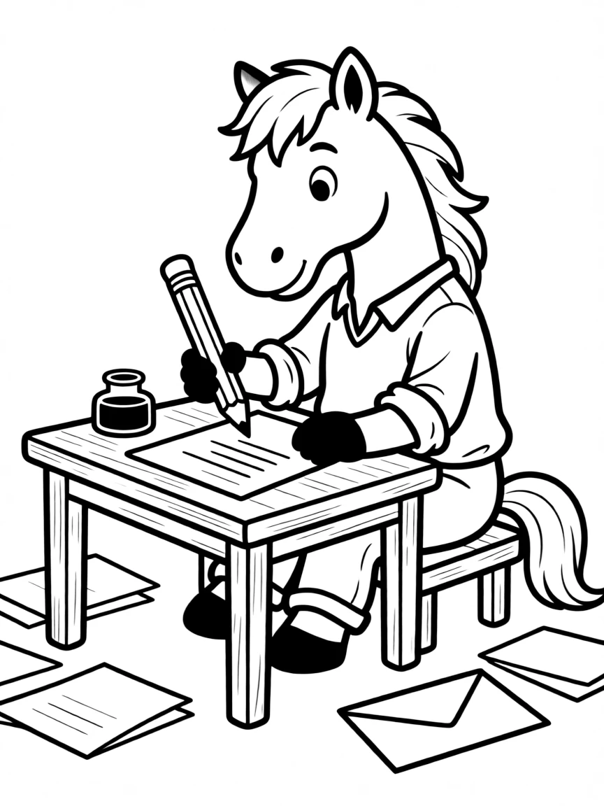 A horse writing a letter