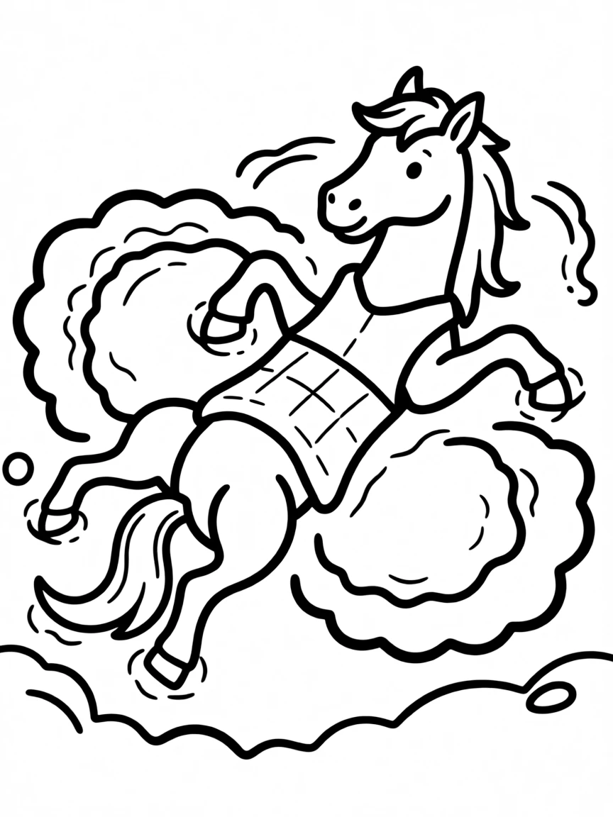 A horse making a snow angel