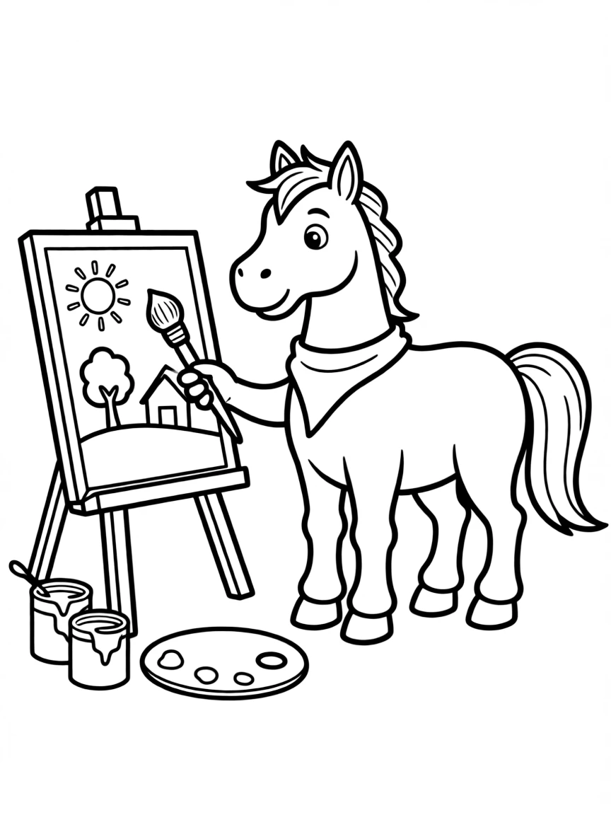 A horse painting a picture