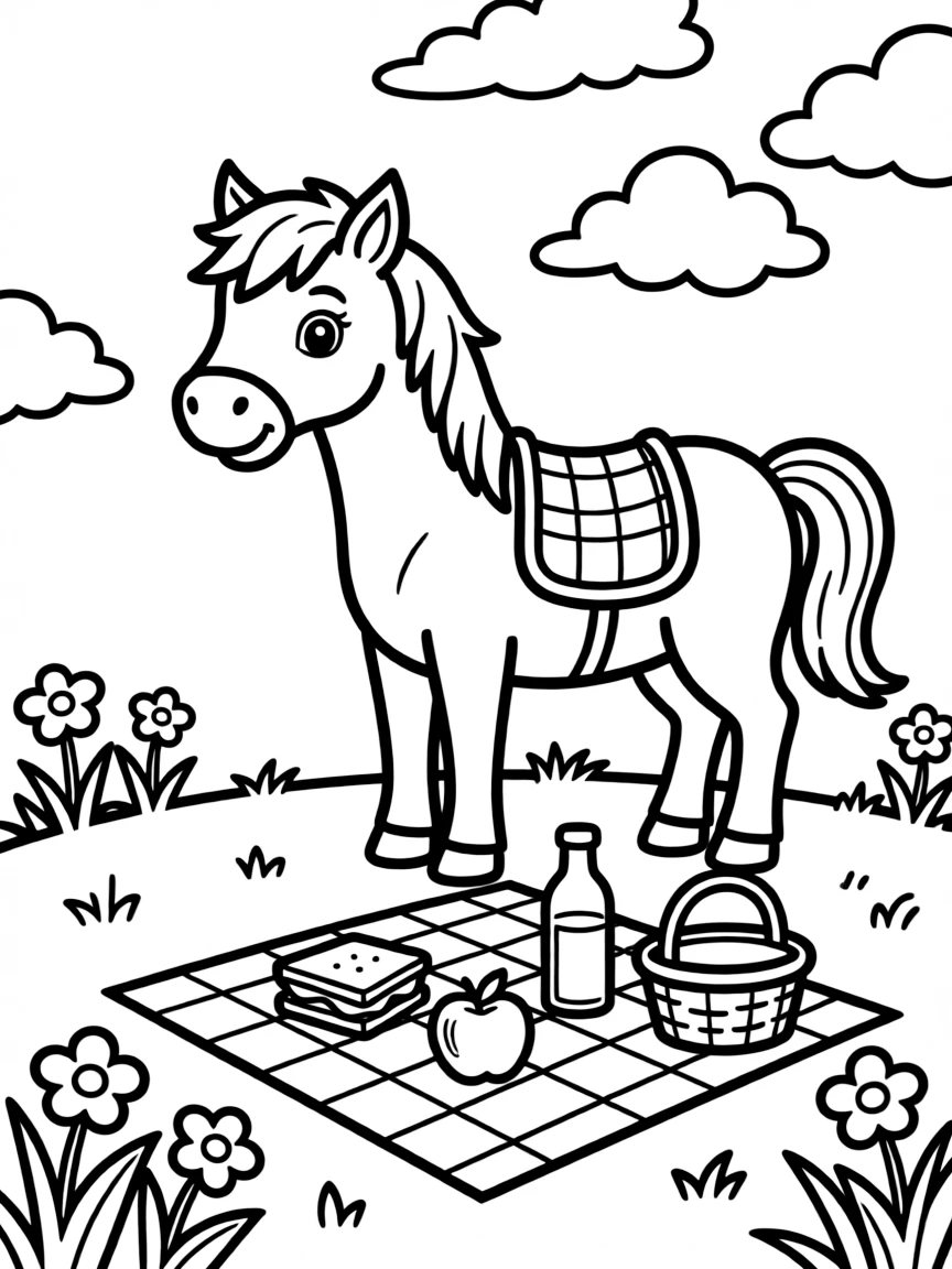 A horse having a picnic