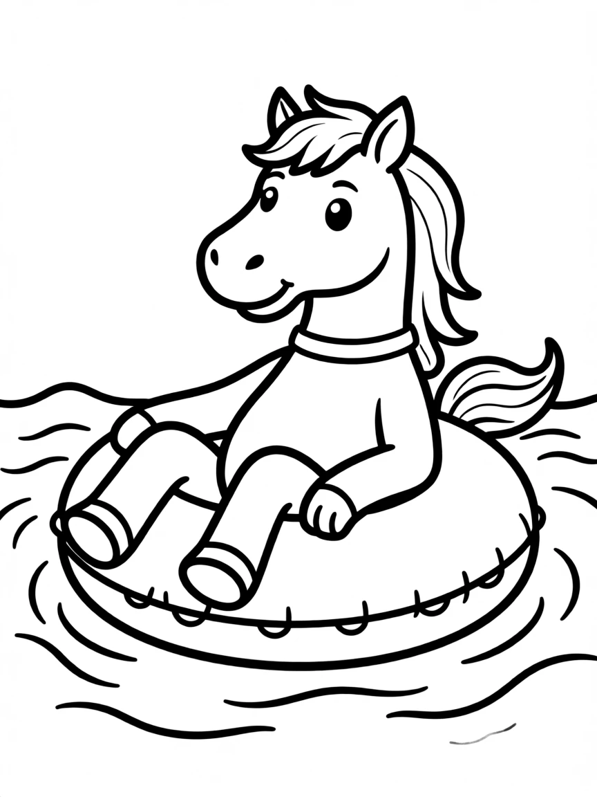 A horse floating on a pool float
