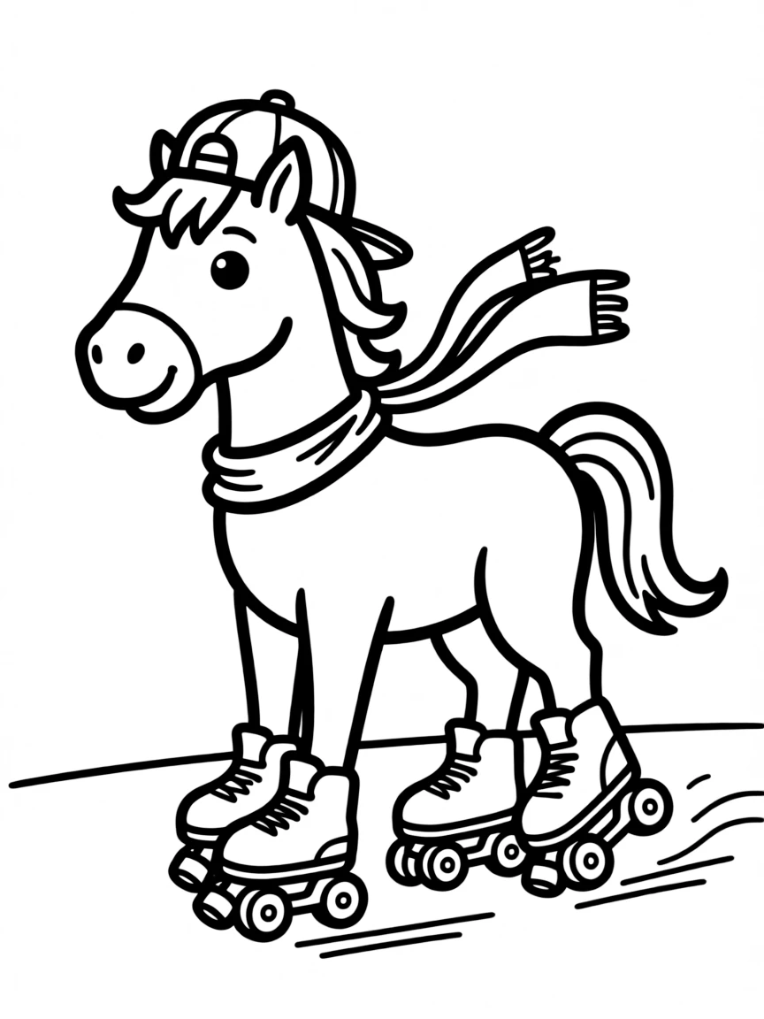 A horse rollerskating