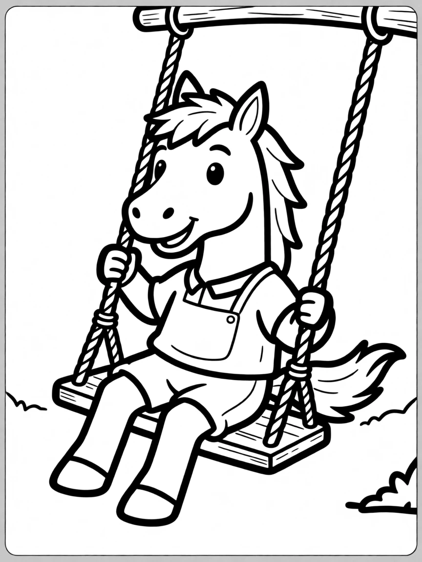 A horse swinging on a swing