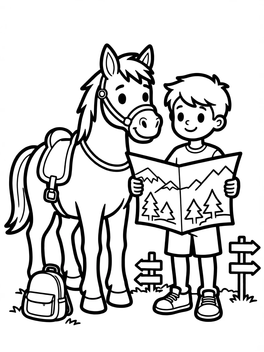 A horse with a map exploring