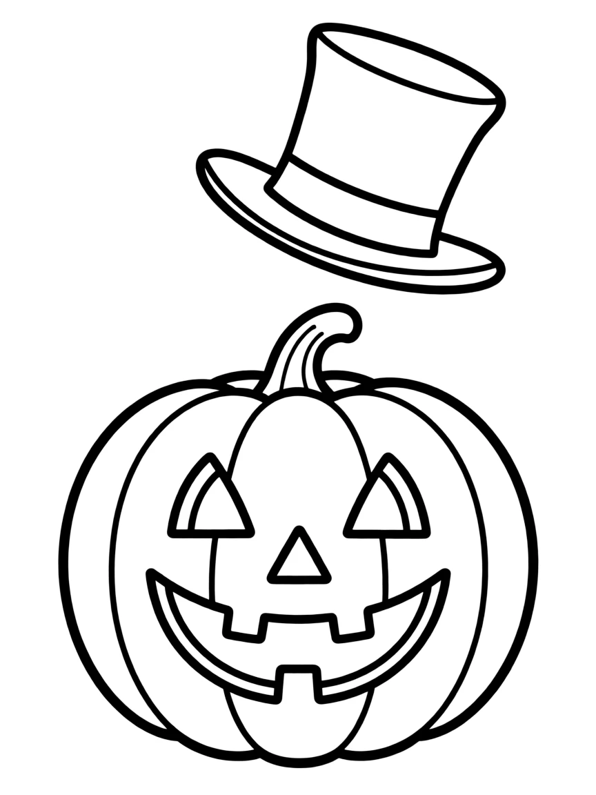 A jack-o'-lantern with its top hat floating slightly above it