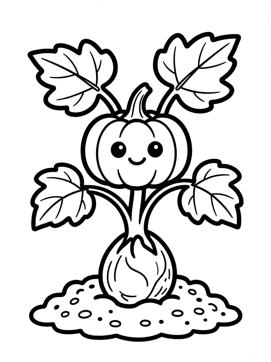 A pumpkin sprouting from a seed with a tiny face already forming