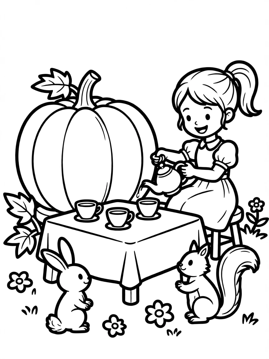 A pumpkin tea party with tiny cups and a teapot