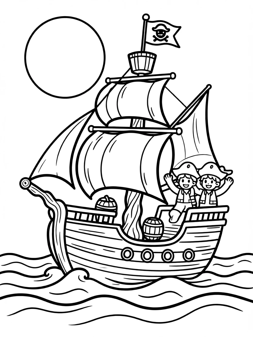 A pirate ship made of pumpkins sailing on moonlit waves
