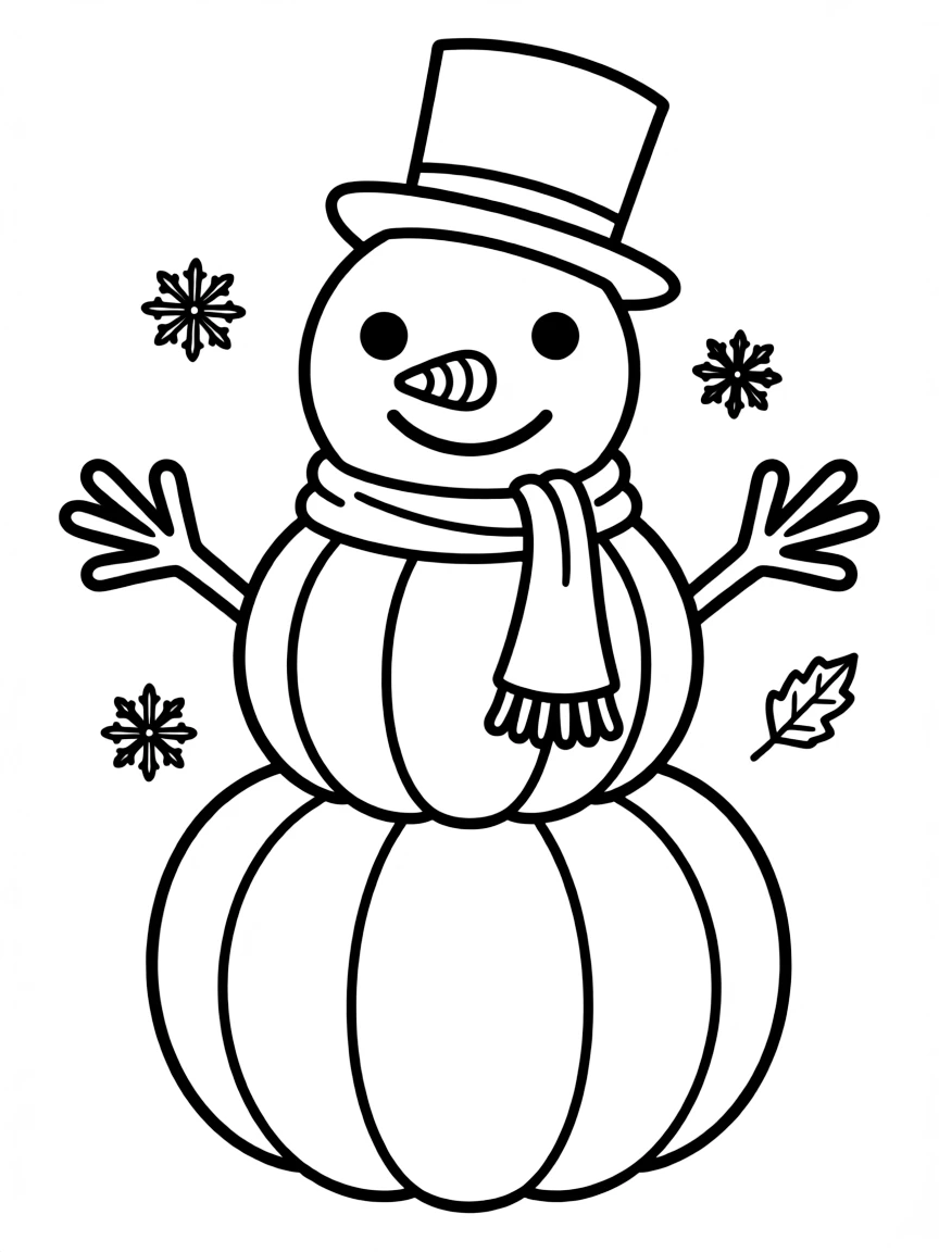 A stack of pumpkins disguised as a snowman