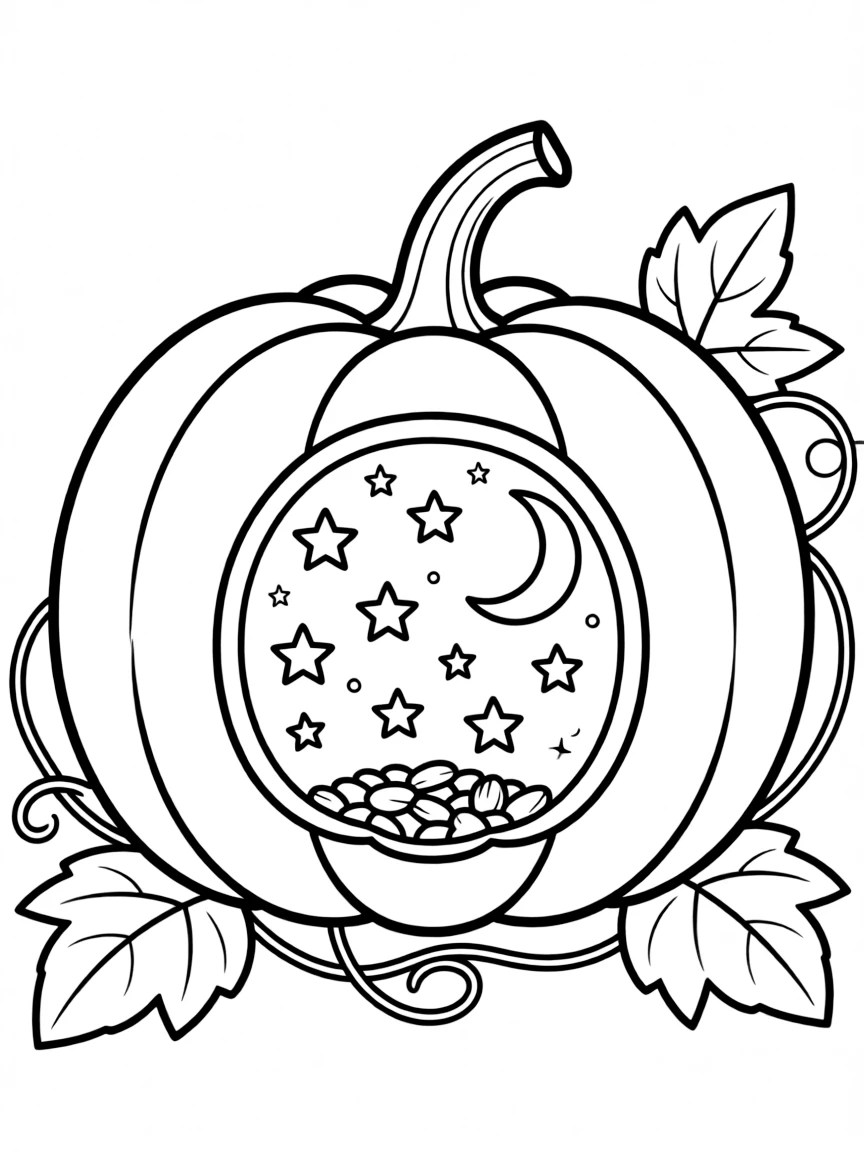A pumpkin whose interior reveals a starry night sky