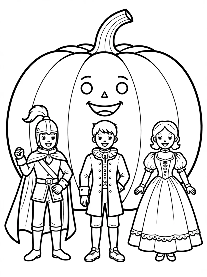 A pumpkin wearing different historical period costumes