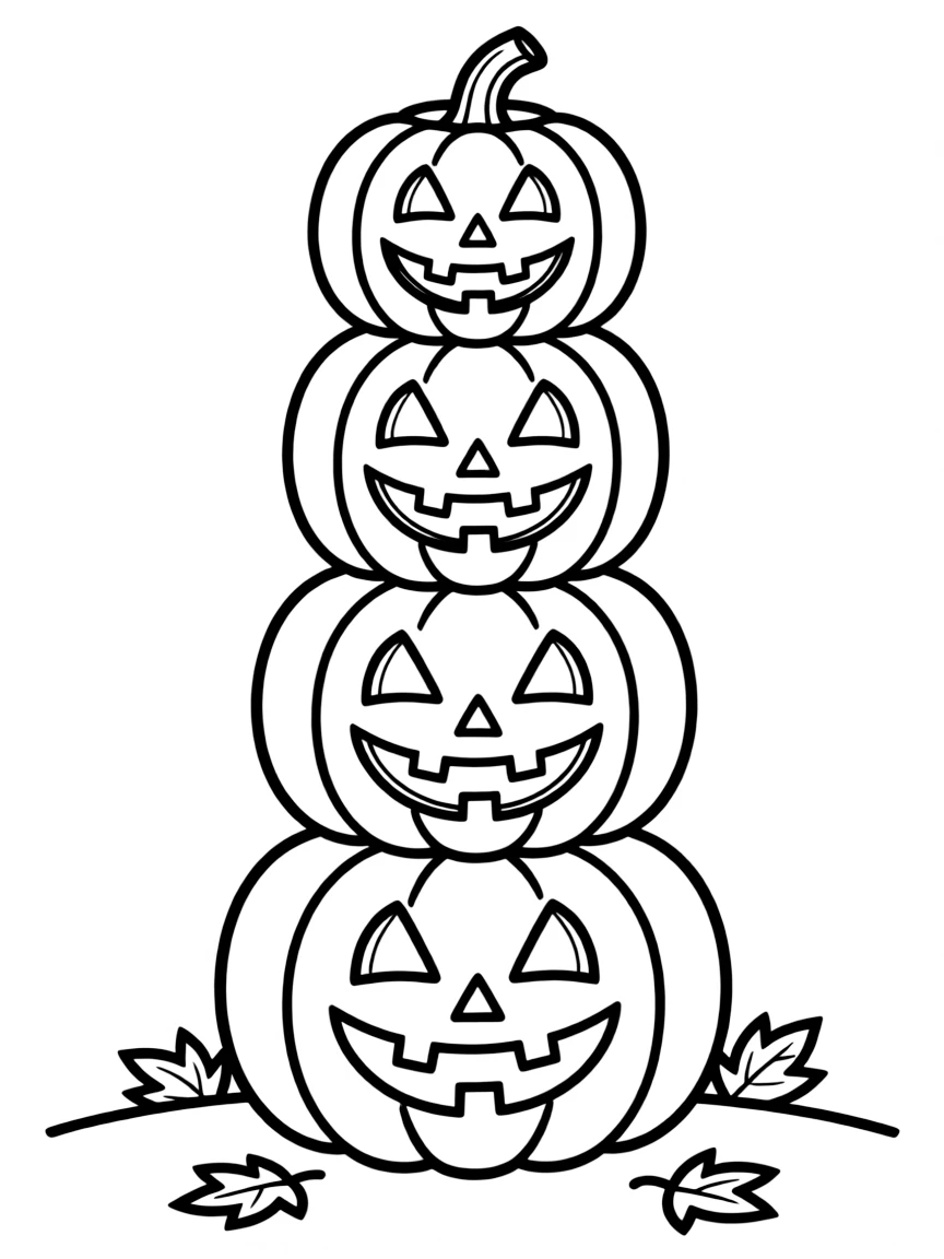 Jack-o'-lanterns stacked to form a totem pole