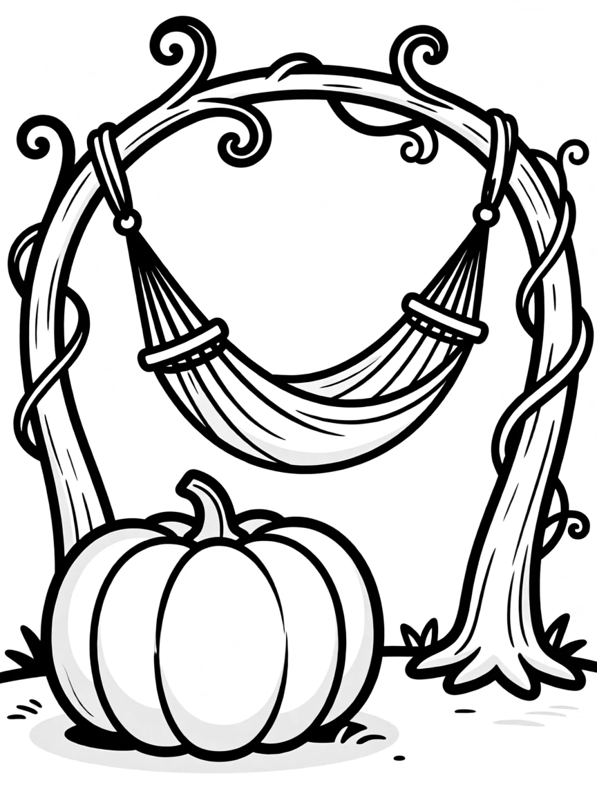 A pumpkin whose vines form a swinging hammock