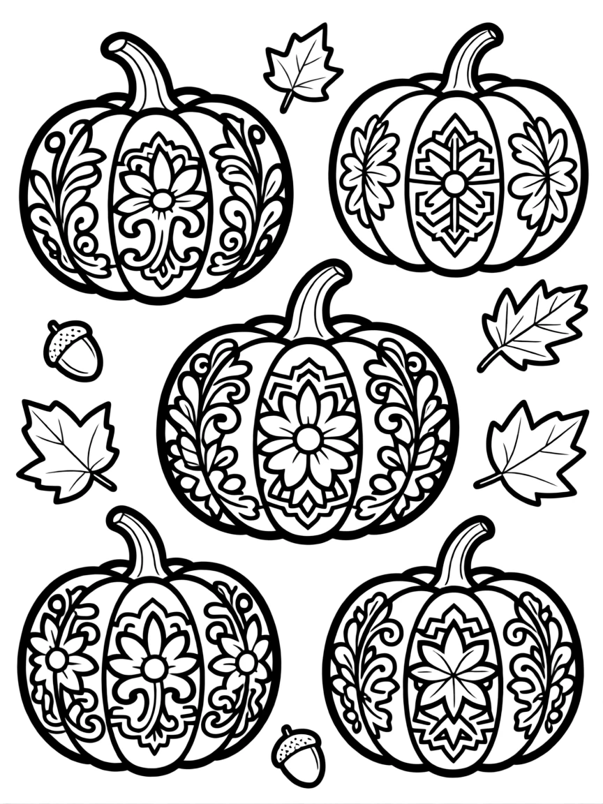 Pumpkins with carved lace-like filigree patterns
