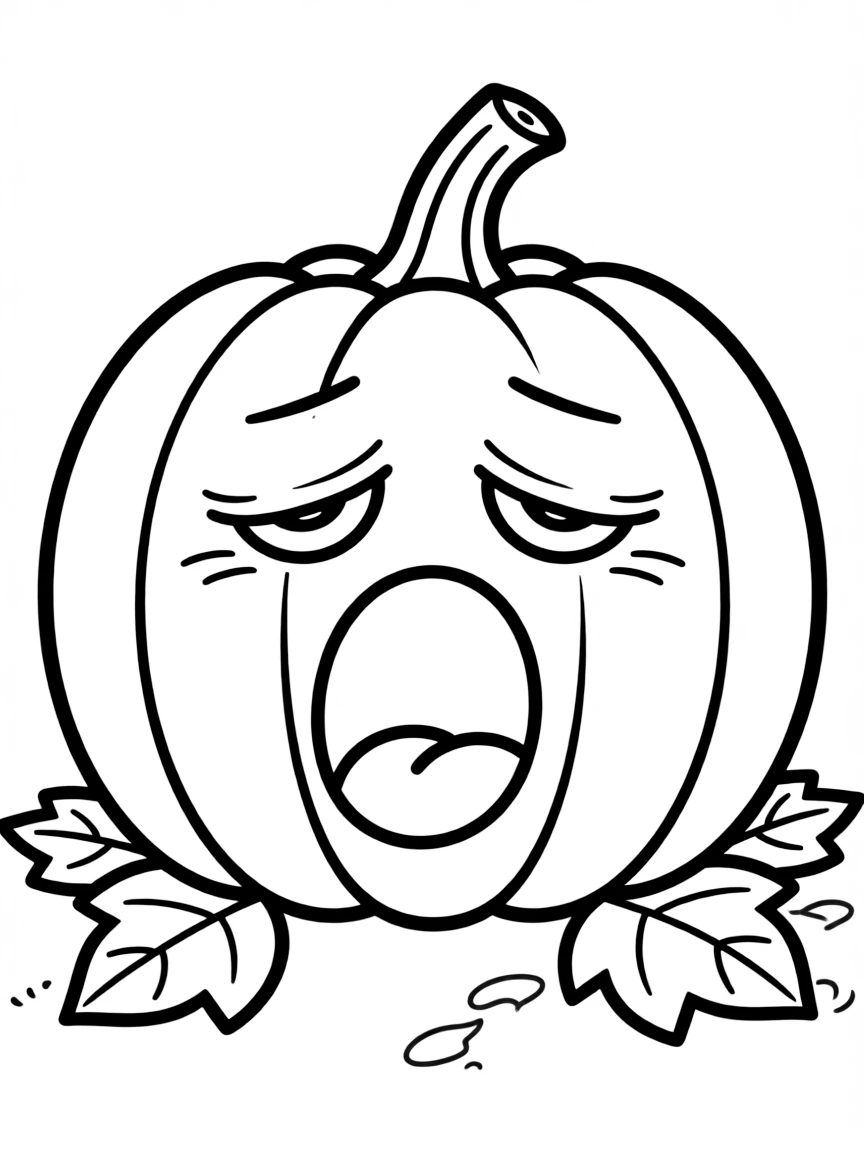 A sleepy jack-o'-lantern with droopy eyes and yawning mouth