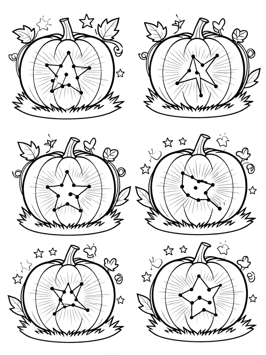 Pumpkins with carved constellations emitting starlight