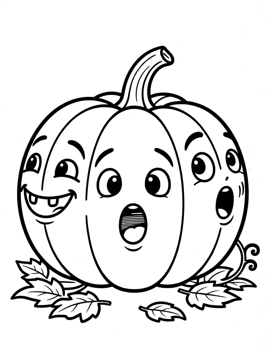A pumpkin whose face tells a story as you move around it