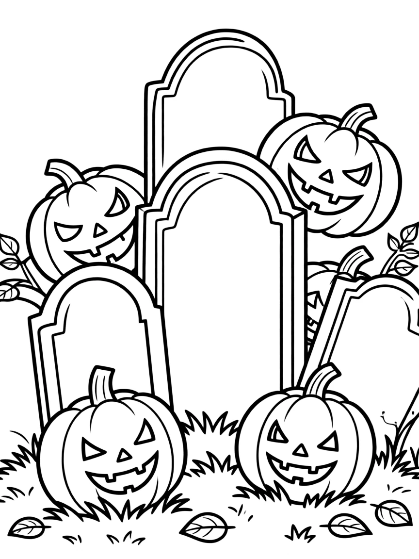 Jack-o'-lanterns playing hide-and-seek among tombstones