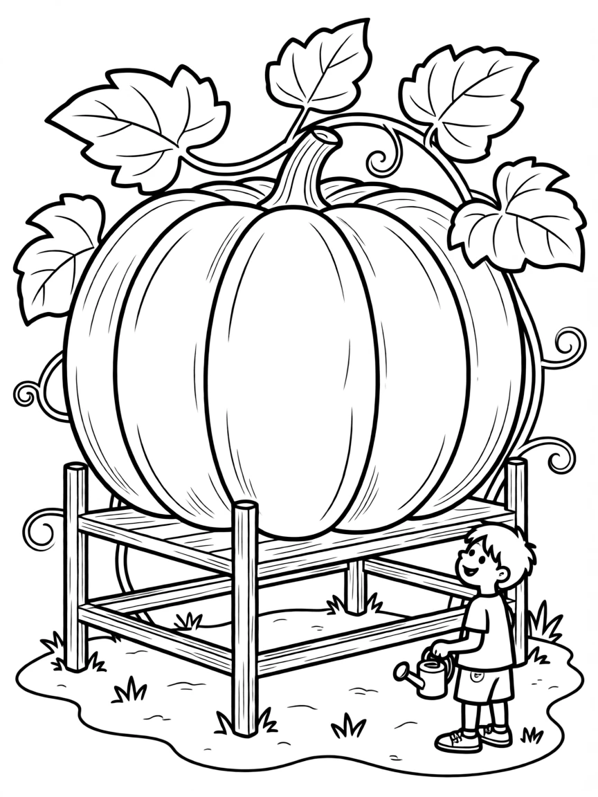 A pumpkin growing so large it requires scaffolding