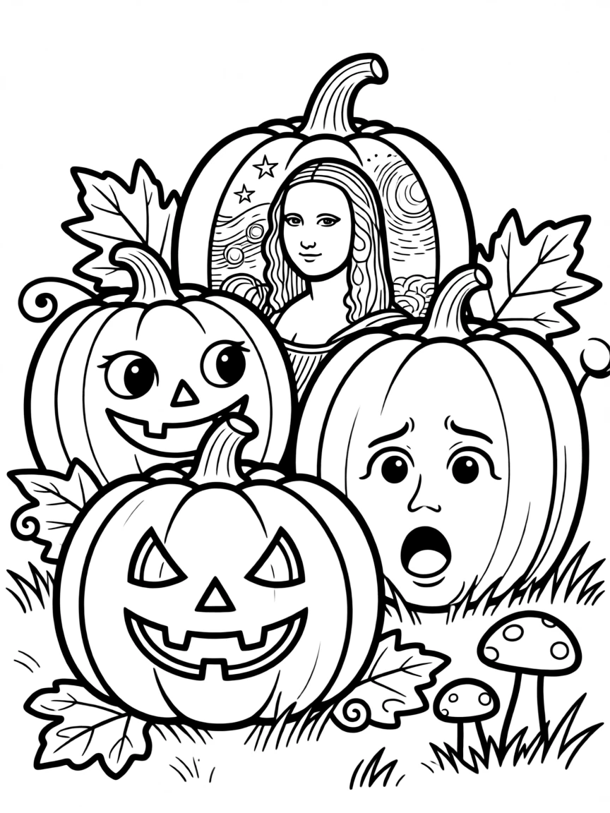 Jack-o'-lanterns with faces inspired by famous paintings