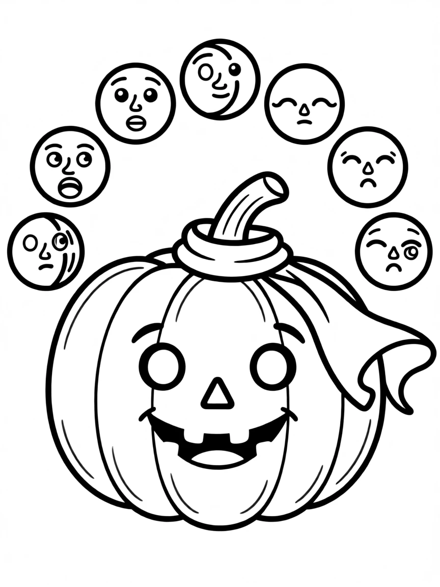 A pumpkin whose face changes with the phases of the moon